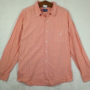 Chaps Button Down Shirt Mens XXL Orange Striped Long Sleeve 90s Vintage Preppy